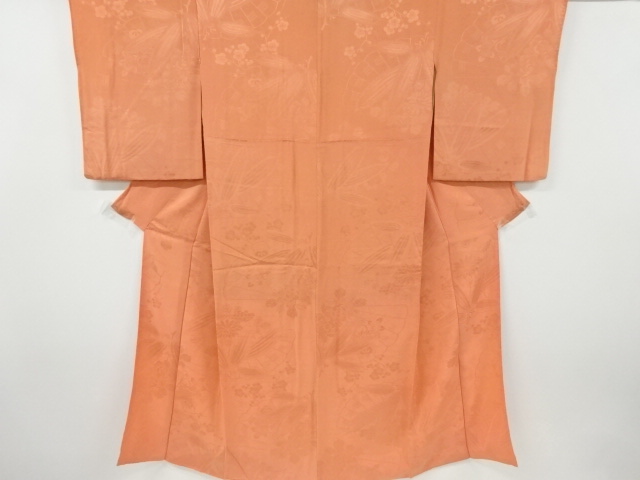 アンティーク　紋錦紗檜扇に菊橘梅模様織り出し着物